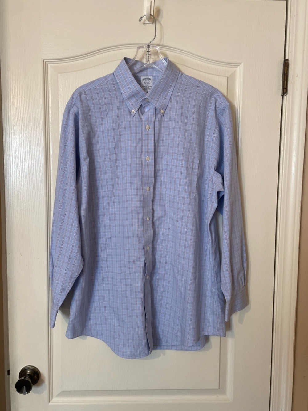 Brooks Brothers Regent Fit 16.5 Blue Windowpane Plaid Non Iron Supima Cotton